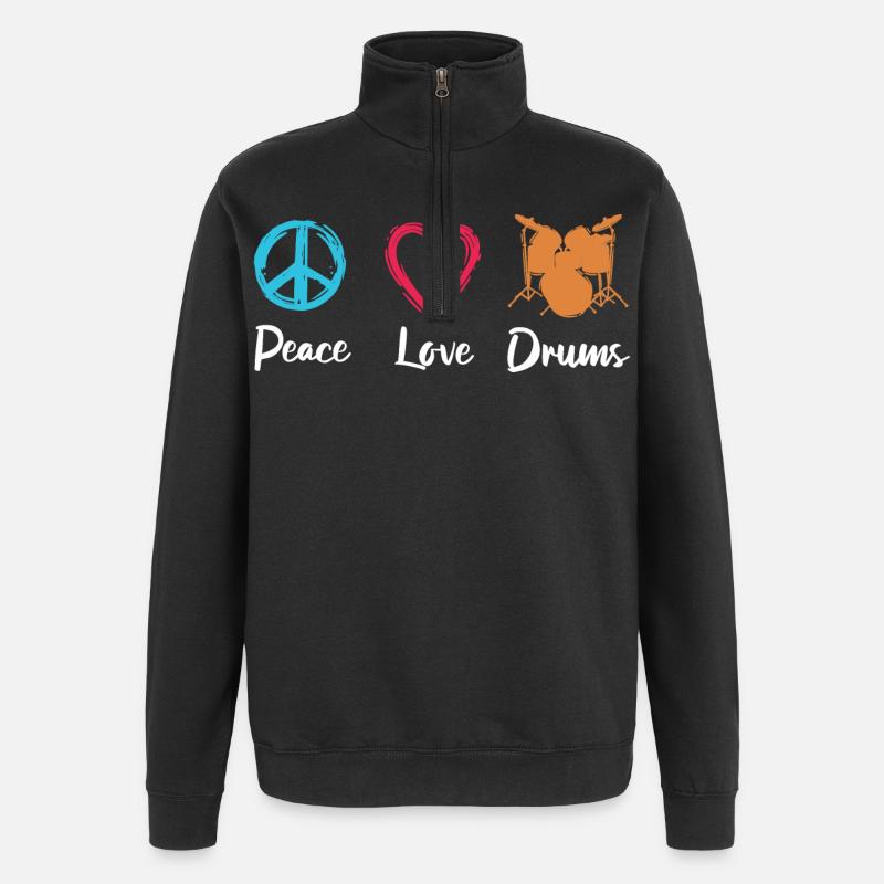 Frieden Liebe Schlagzeug - Quarter-Zip-Sweatshirt - Schwarz