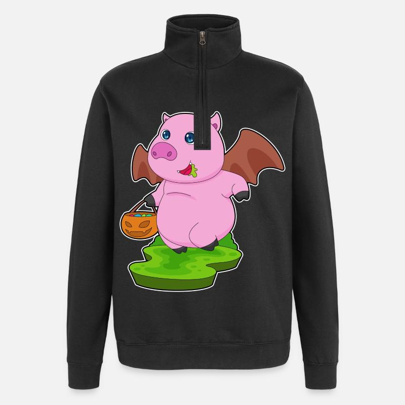 Cochon Halloween Bat - Sweat à zip 1/4 - noir