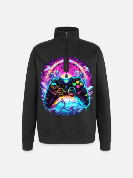Synthwave Gamer Controller Fantasy Retro Gaming - Tröja med 1/4-dragkedja - svart