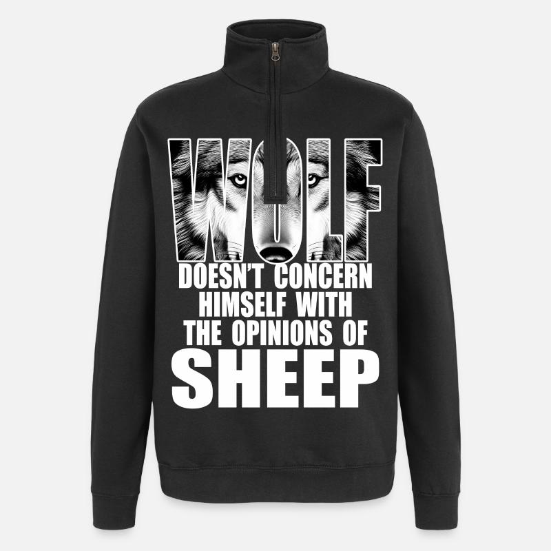 Loup, fort et indépendant - Sweat à zip 1/4 - noir