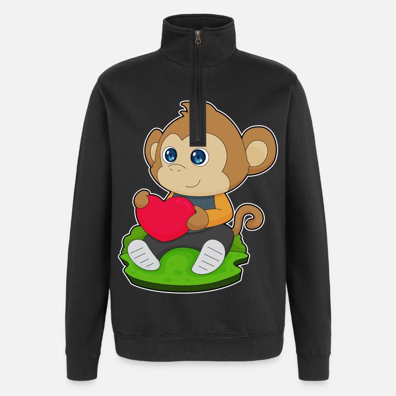 Affe Herz - Quarter-Zip-Sweatshirt - Schwarz