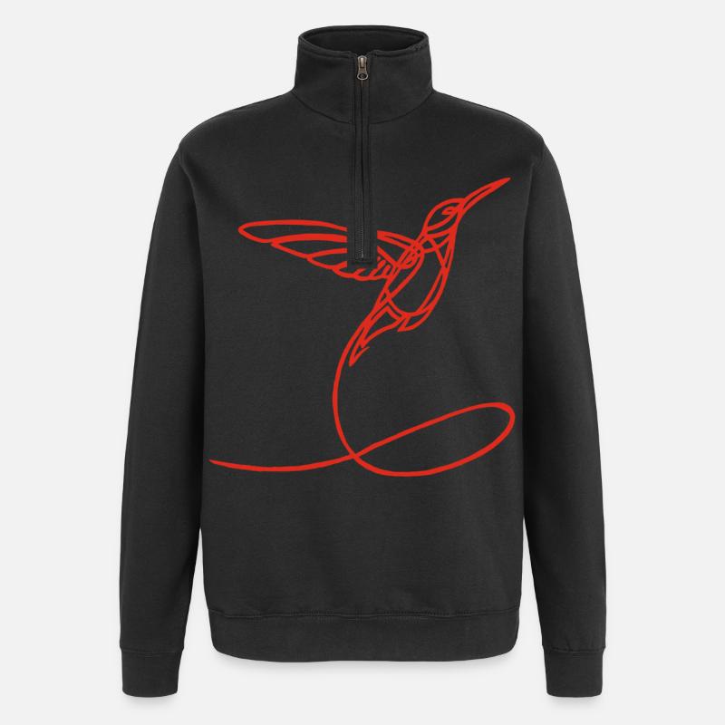 Oiseau étrange rouge - Sweat à zip 1/4 - noir