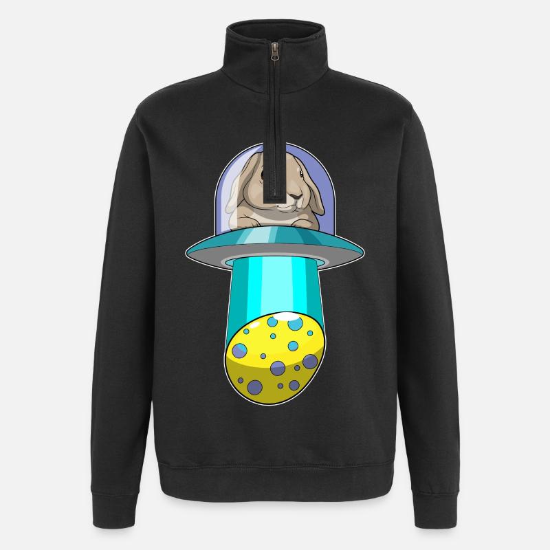 Bunny Easter Spaceship - Quarter-Zip Sweatshirt - black