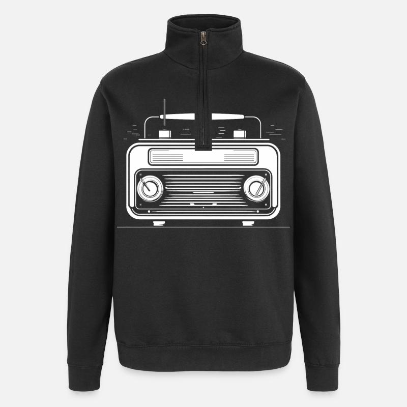 Dessin de radio rétro - Sweat à zip 1/4 - noir