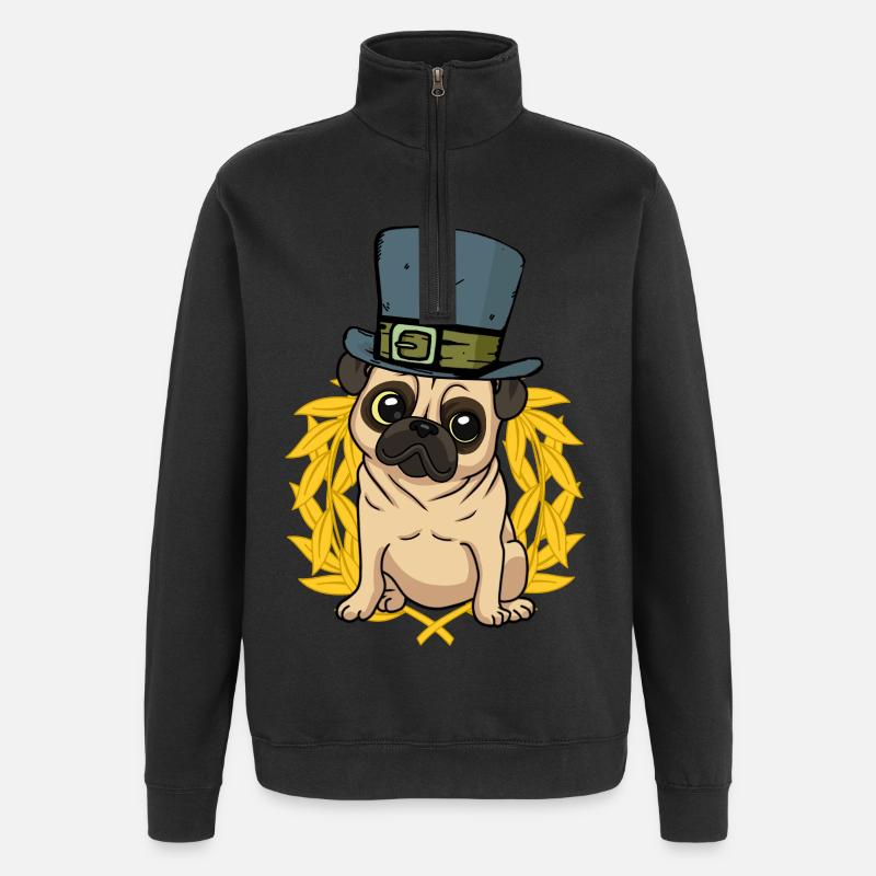 Dog Pug Hat Laurel Wreath - Quarter-Zip Sweatshirt - black