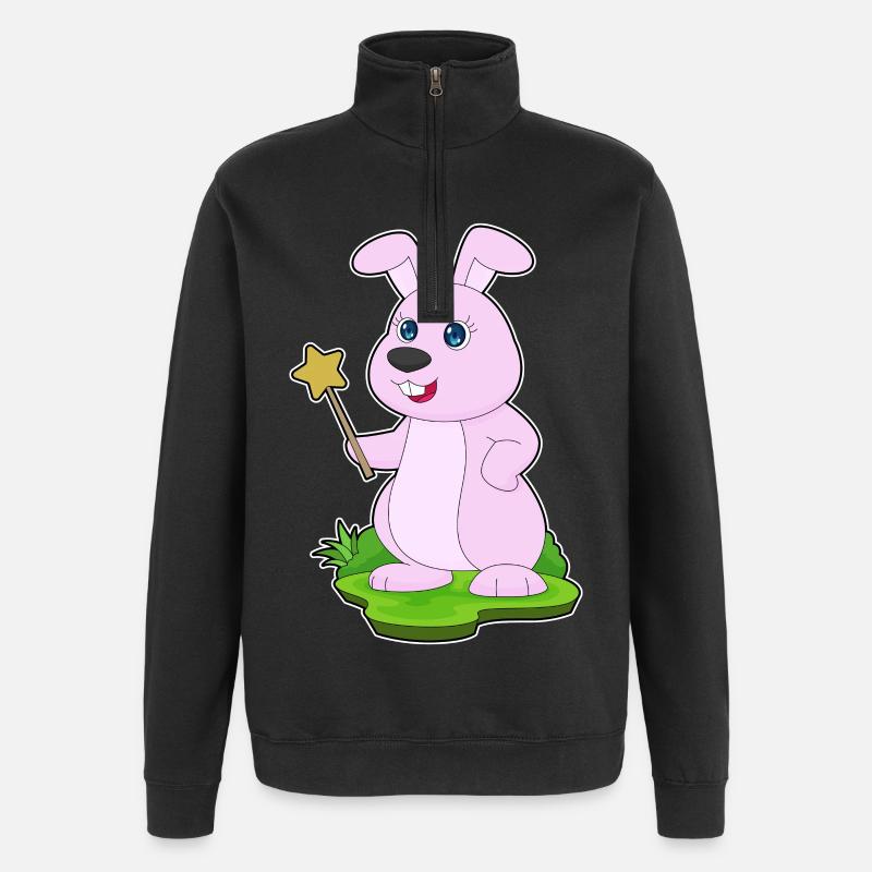 Hase Zauberer Zauberstab - Quarter-Zip-Sweatshirt - Schwarz