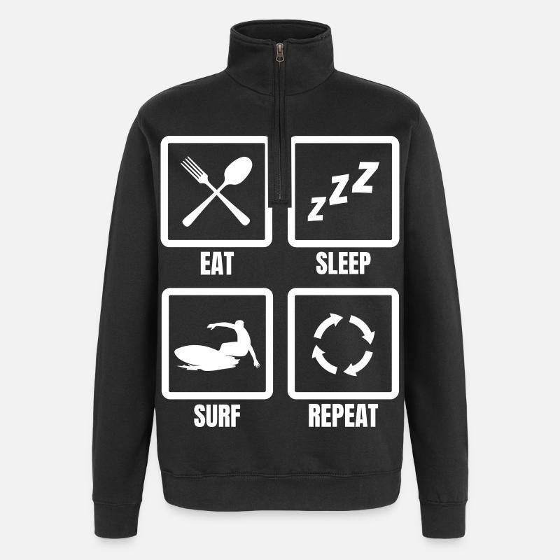 Eating, sleeping, surfing, repeating - Quarter-Zip Sweatshirt - black