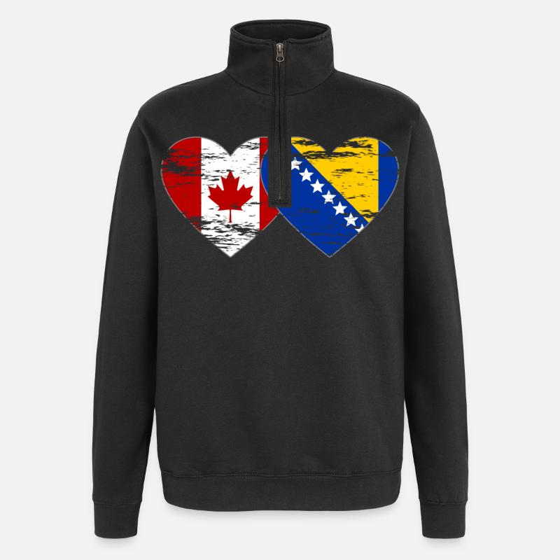Canada Bosnie drapeau coeur utilisé - Sweat à zip 1/4 - noir