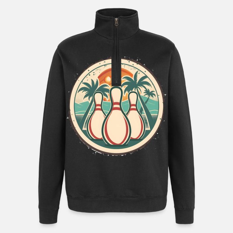 Graphismes de bowling - Sweat à zip 1/4 - noir