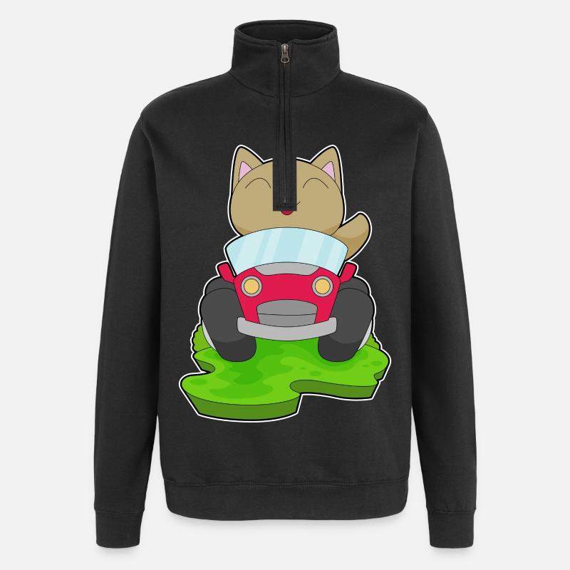Katze Auto - Quarter-Zip-Sweatshirt - Schwarz