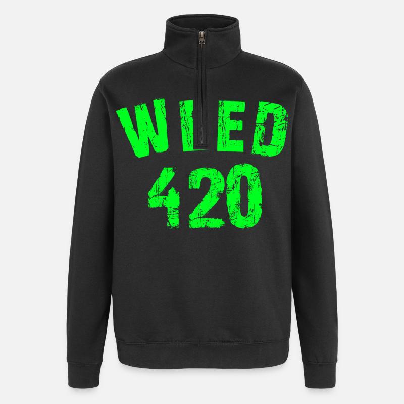 Motif 420 emblématique en vert fluo - Sweat à zip 1/4 - noir