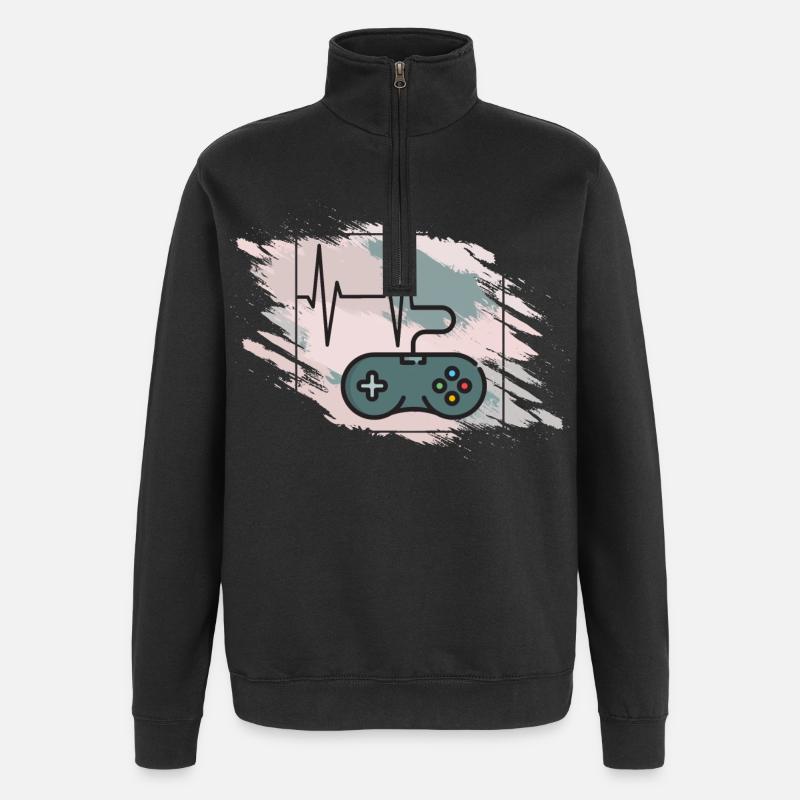 Herzschlag Gaming Controller Retro - Quarter-Zip-Sweatshirt - Schwarz