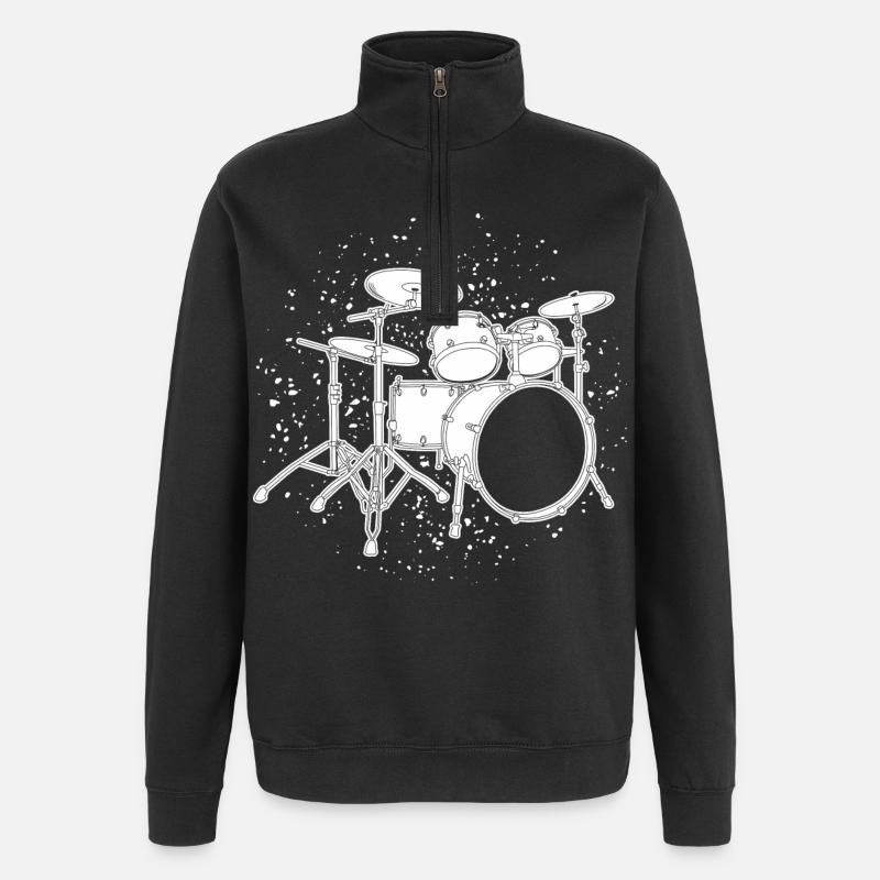 Drumkit Zeichnung - Quarter-Zip-Sweatshirt - Schwarz
