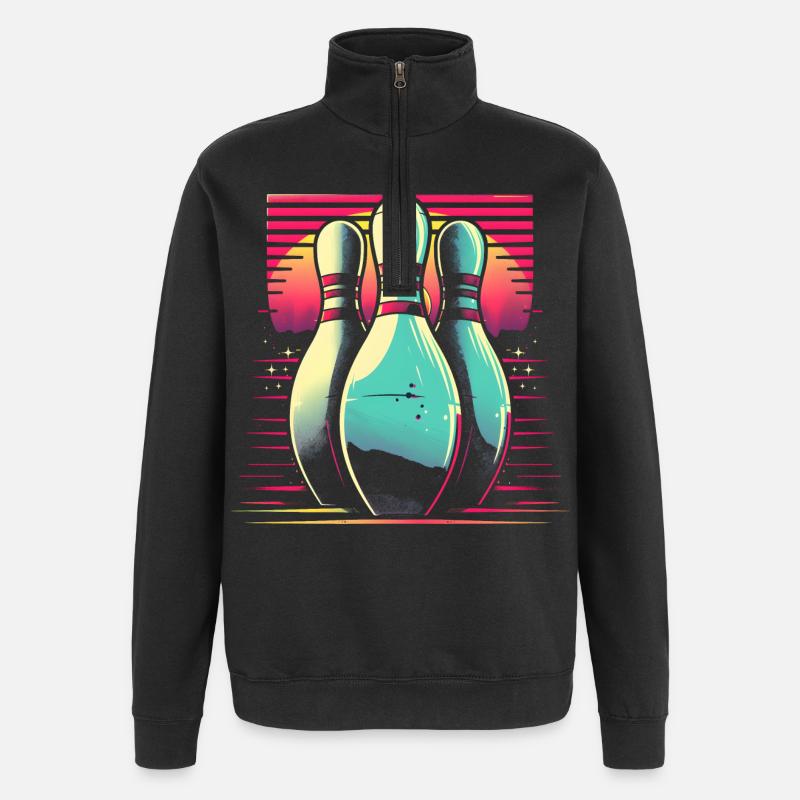 Bowling Synthwave - Sweat à zip 1/4 - noir