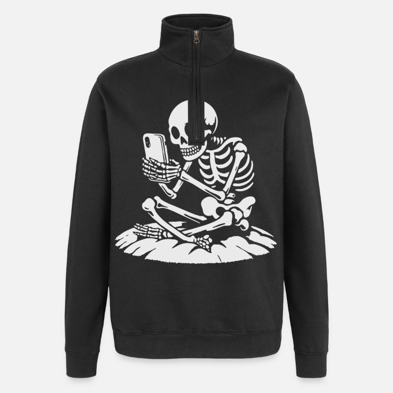 Skelett Selfie im Mondlicht - Quarter-Zip-Sweatshirt - Schwarz