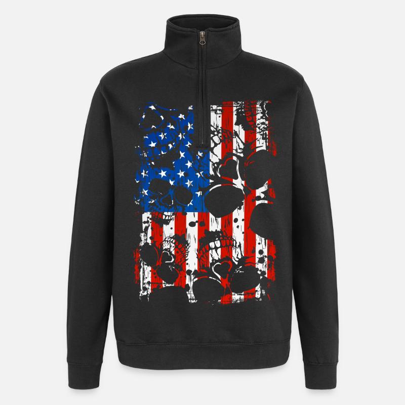 Crâne USA Pride - Sweat à zip 1/4 - noir
