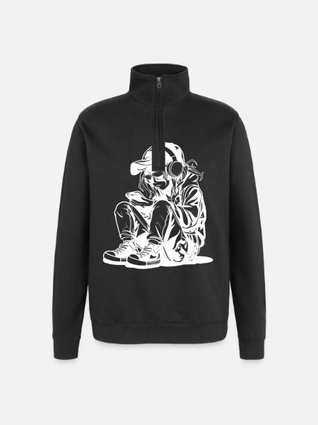 Video Game Lover Drawing - Quarter-Zip Sweatshirt - black