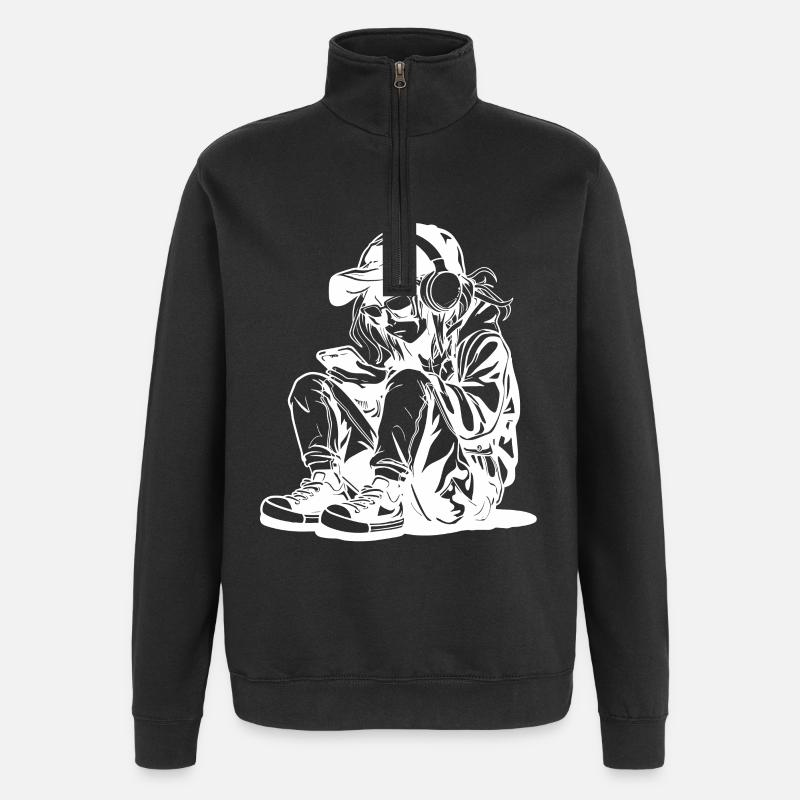Video Game Lover Drawing - Quarter-Zip Sweatshirt - black