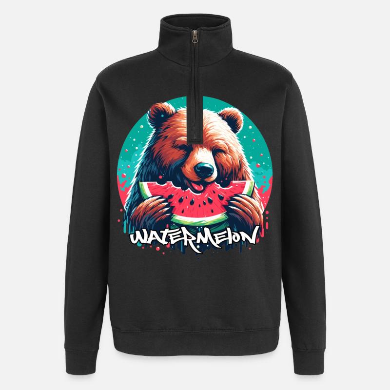 Pastèque ours cadeau délicieux - Sweat à zip 1/4 - noir