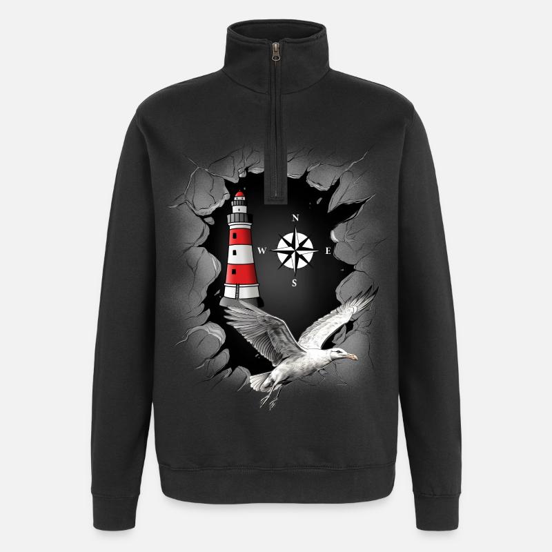 Seagull Lighthouse Compass Maritime Ahoy - Quarter-Zip Sweatshirt - black