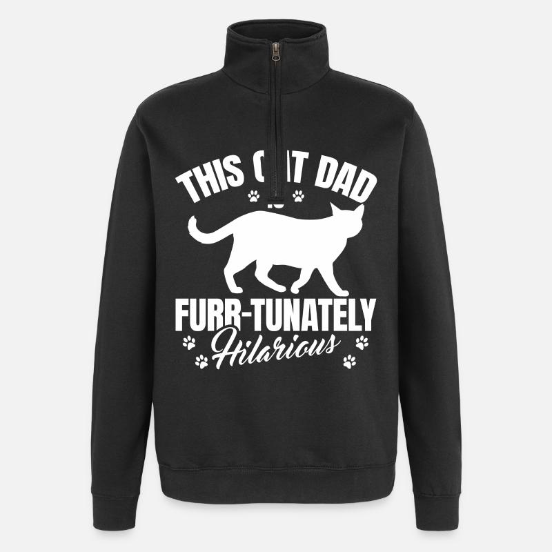 Papa chat - Sweat à zip 1/4 - noir