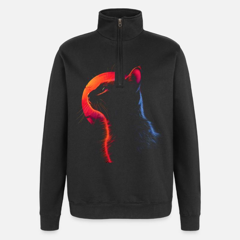 Chat Look rétro - Sweat à zip 1/4 - noir