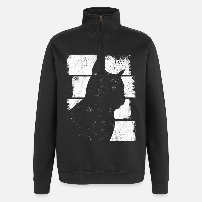 Katze - Quarter-Zip-Sweatshirt - Schwarz
