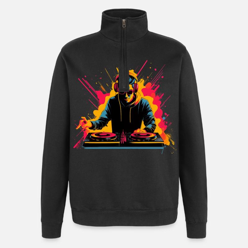 90er DJ Synthwave - Quarter-Zip-Sweatshirt - Schwarz