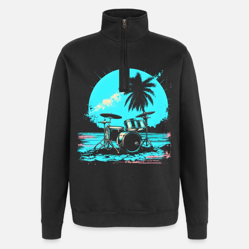 Retro Schlagzeug - Quarter-Zip-Sweatshirt - Schwarz