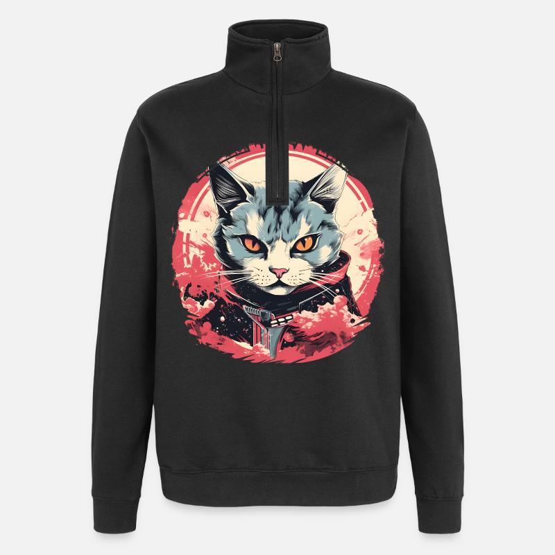 Style d’anime de chat - Sweat à zip 1/4 - noir