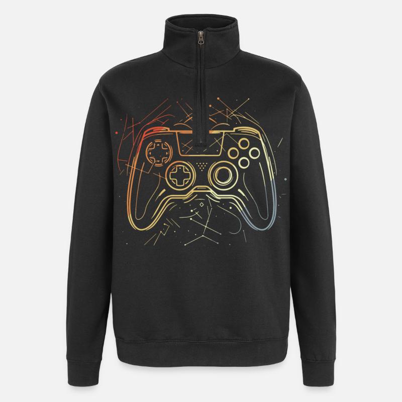 Gaming Controller Skizze Retro - Quarter-Zip-Sweatshirt - Schwarz