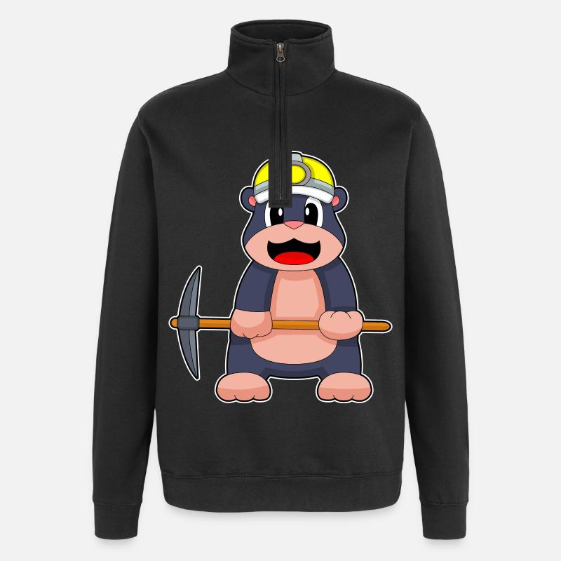 Maulwurf Bergarbeiter Spitzhacke Bergbau - Quarter-Zip-Sweatshirt - Schwarz