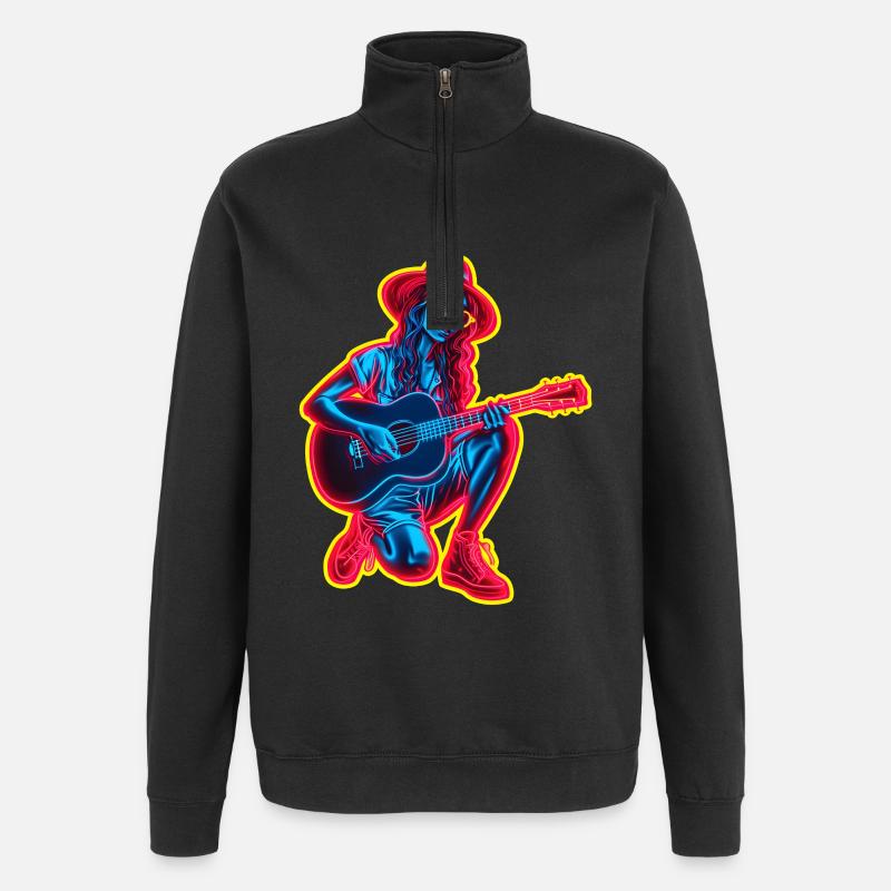 Guitariste rétro - Sweat à zip 1/4 - noir
