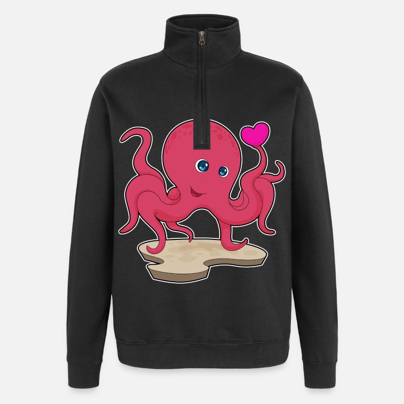 Krake Herz - Quarter-Zip-Sweatshirt - Schwarz