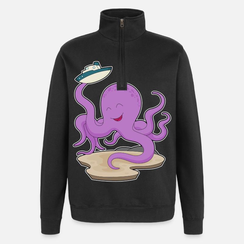 Octopus Toy Boat - Quarter-Zip Sweatshirt - black