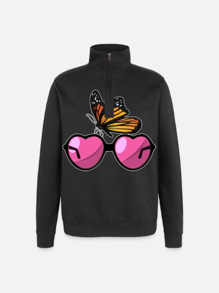 Butterfly Sunglasses - Quarter-Zip Sweatshirt - black