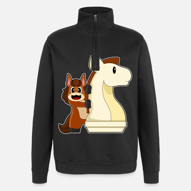 Schachfigur Springer Pferd Schach - Quarter-Zip-Sweatshirt - Schwarz