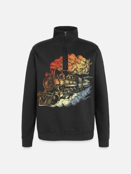 Retro Dampflokomotive - Quarter-Zip-Sweatshirt - Schwarz