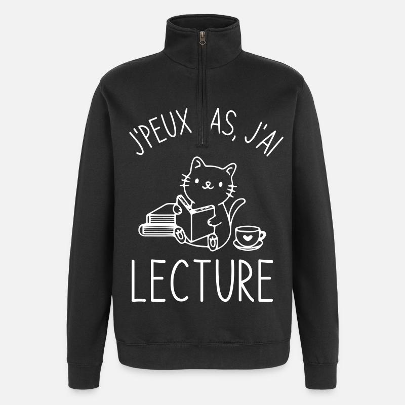 Lecture café chat mignon - Sweat à zip 1/4 - noir