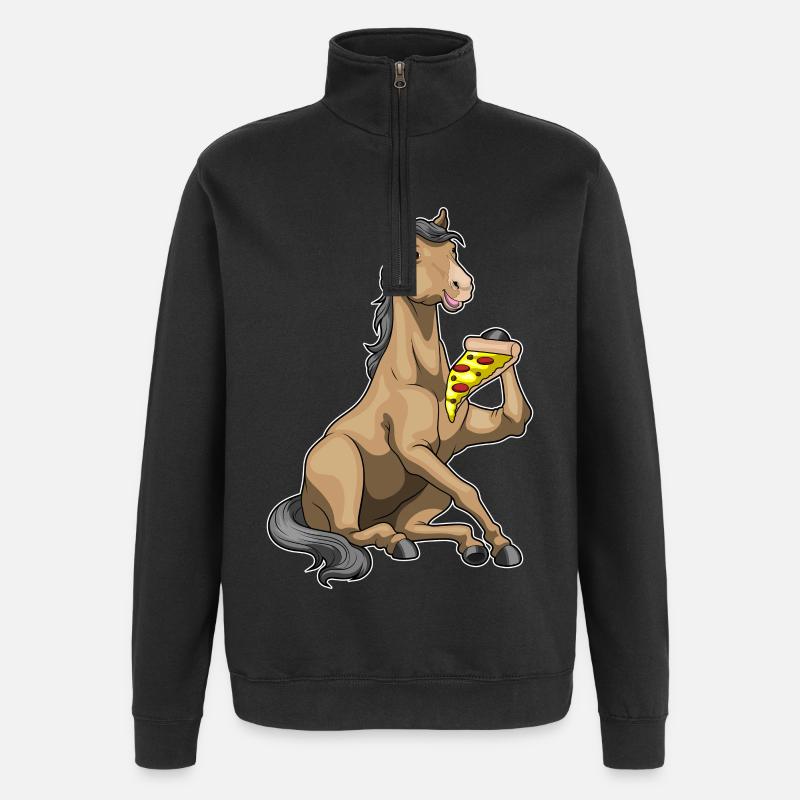 Pizza au cheval - Sweat à zip 1/4 - noir