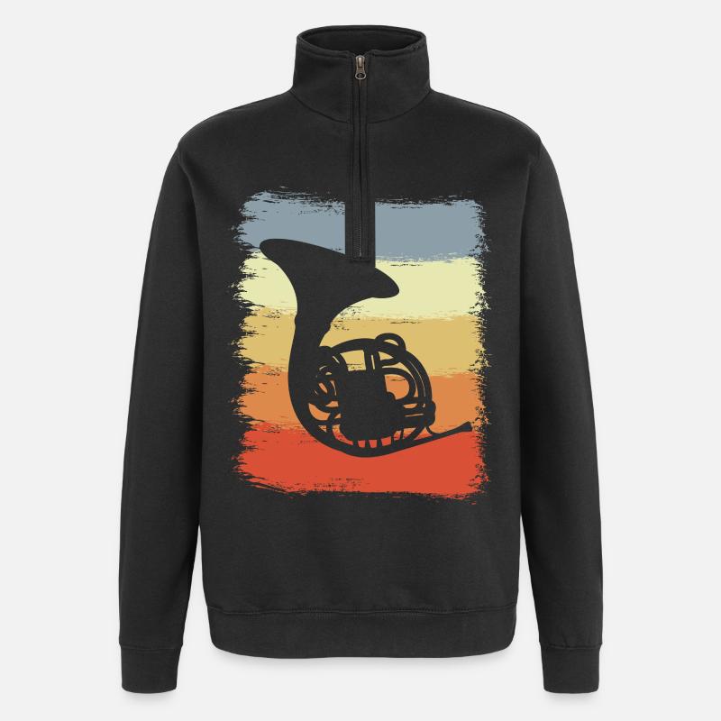 Retro French Horn - Quarter-Zip Sweatshirt - black