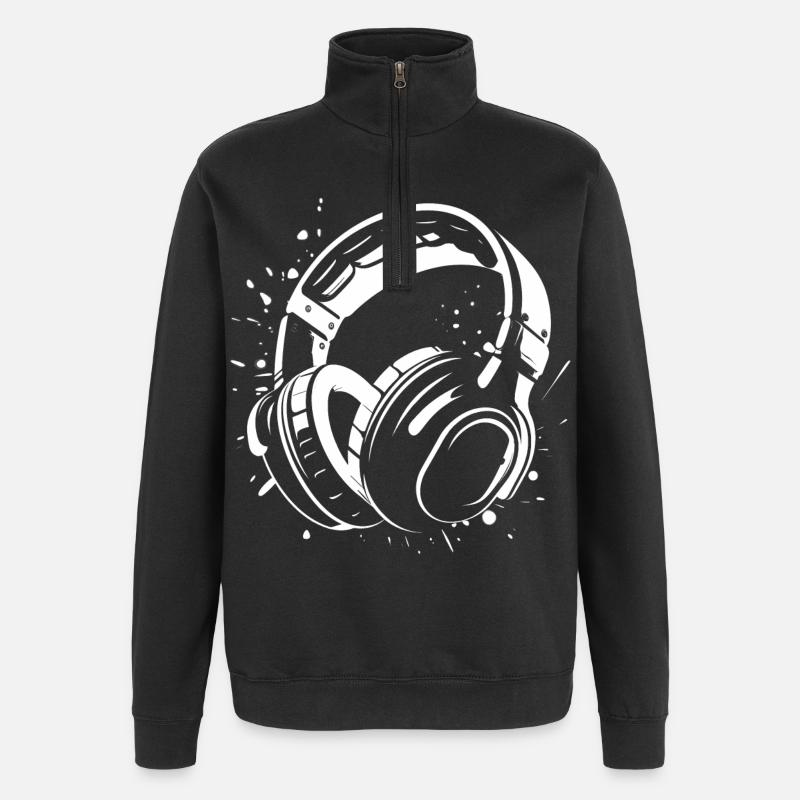 Dj Headphones Sketch - Sweat à zip 1/4 - noir