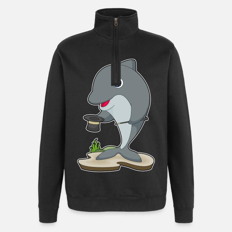 Delfin Zauberer Zylinder - Quarter-Zip-Sweatshirt - Schwarz
