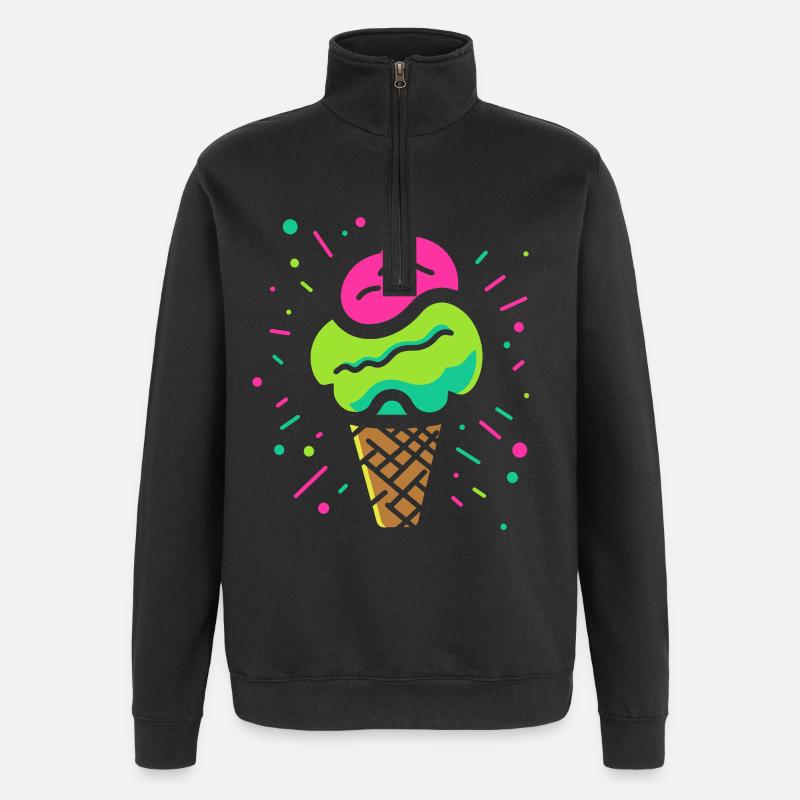 Eiswaffel Comic Look - Quarter-Zip-Sweatshirt - Schwarz