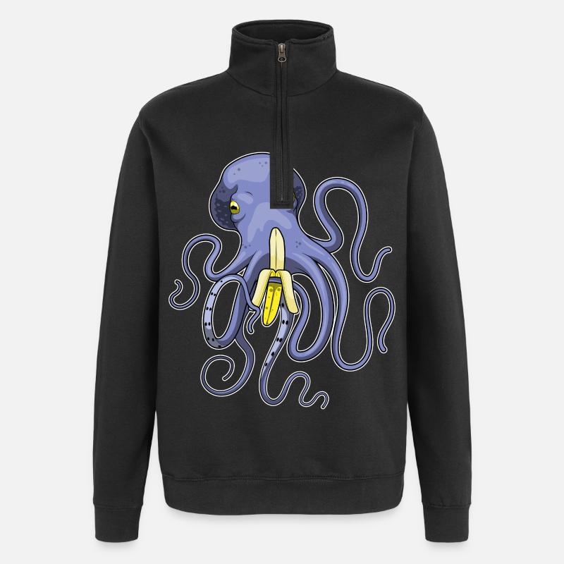 Poulpe Banane - Sweat à zip 1/4 - noir