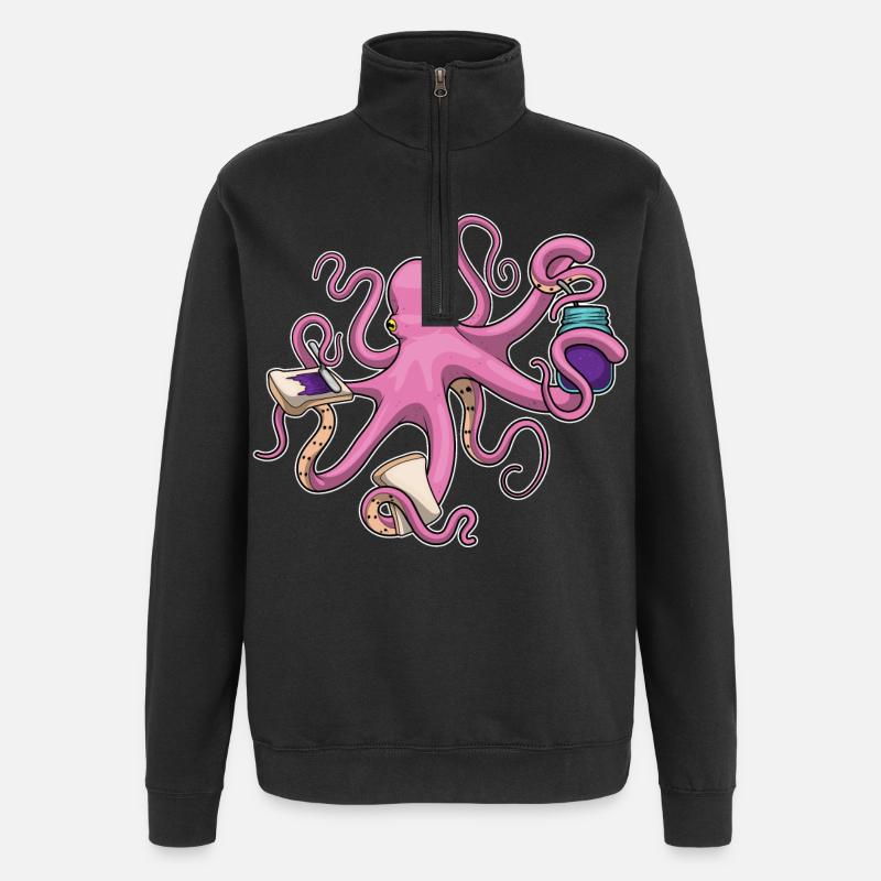 Octopus Sandwich - Quarter-Zip Sweatshirt - black