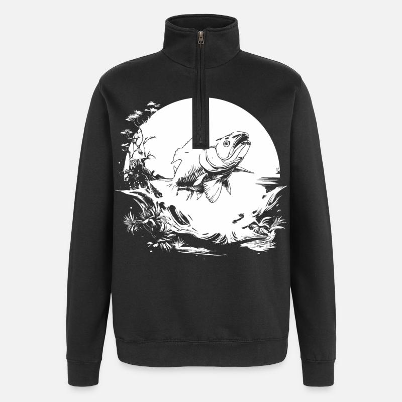 Dessin du pêcheur - Sweat à zip 1/4 - noir