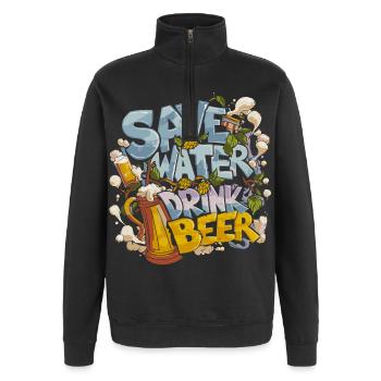 Save Water Drink Beer Biertrinker - Quarter-Zip-Sweatshirt - Schwarz - Vorne - AI Model Female 172 light (172cm) & AI Model Male 178 dark (178cm)
