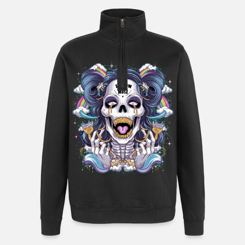 Glittering skeleton skull with rainbow - Quarter-Zip Sweatshirt - black