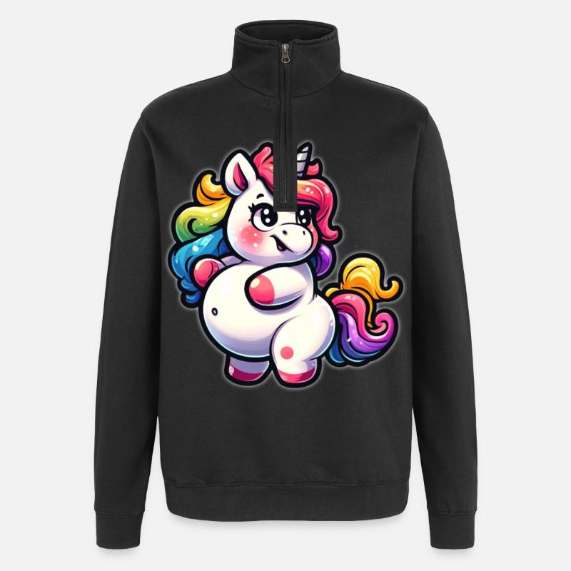 Kunterbuntes Einhorn-Kuscheldesign - Quarter-Zip-Sweatshirt - Schwarz